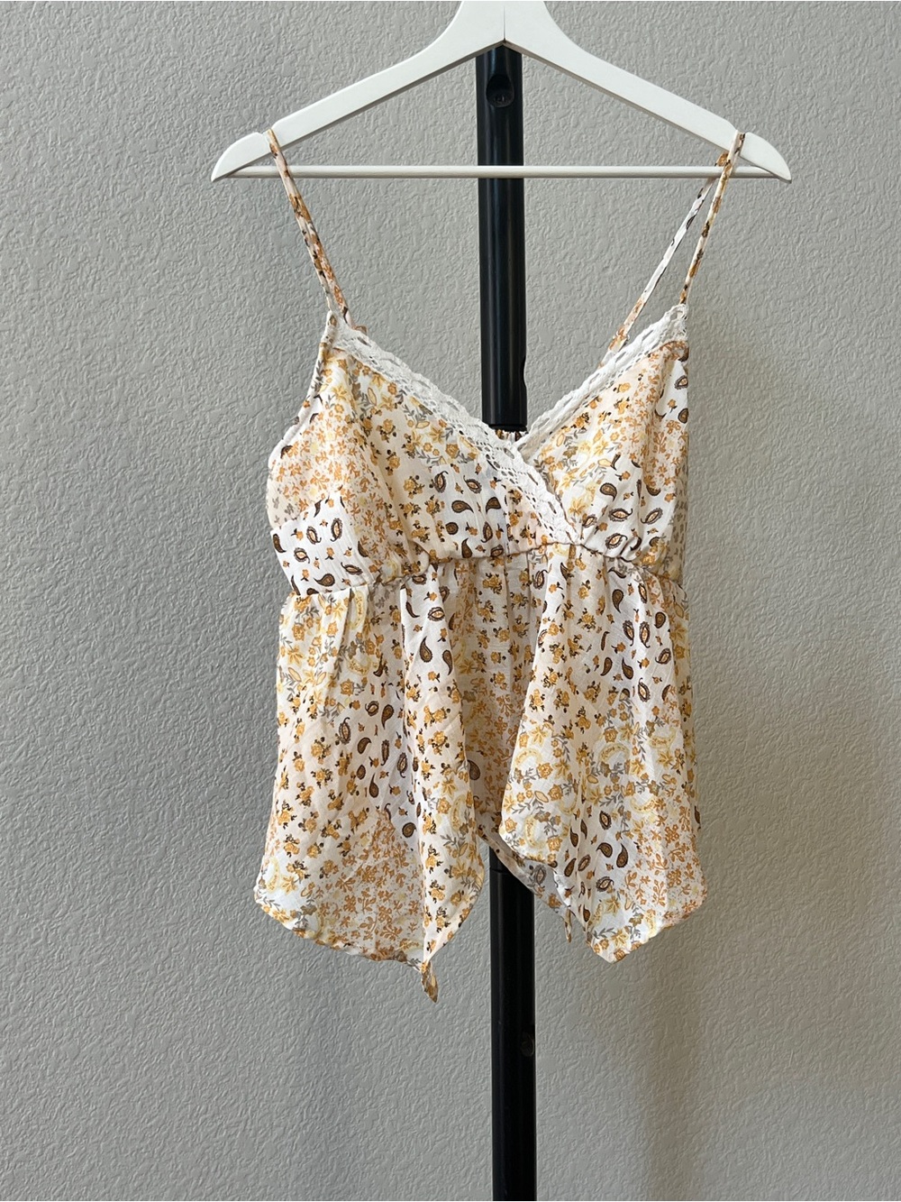 Paisley boho cottagecore  coquette Lace-Trim hanker-chief Cami